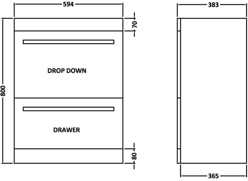 Technical image of Premier Cardinal 600mm Vanity Unit Suite With BTW Unit, Pan & Seat (White).