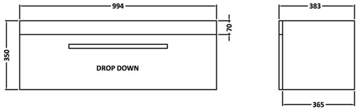 Technical image of Premier Cardinal Wall Mounted Vanity Unit With Door (White). 1000x350mm.