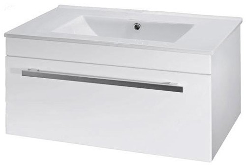 Larger image of Premier Cardinal Wall Mounted Vanity Unit With Door (White). 800x350mm.