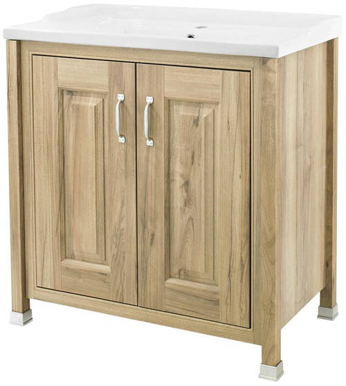Example image of Old London Furniture 800mm Vanity & 600mm WC Unit Pack (Walnut).