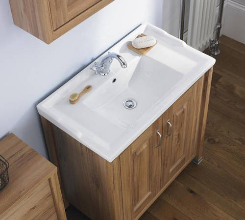 Example image of Old London Furniture 800mm Vanity & 600mm WC Unit Pack (Walnut).