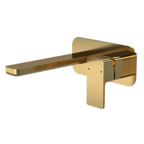 nuie Windon Brushed Brass Wall Mounted Basin Mixer Tap with Plate - 2 Tap Hole - Image 4