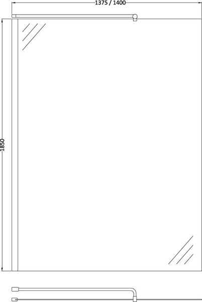 Technical image of Premier Wetrooms Wetroom Glass Screen With Support Bracket (1400mm).