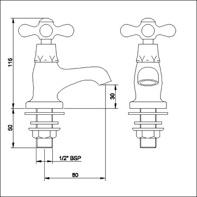 Technical image of Ultra Nostalgic Basin Taps (Pair, Chrome)