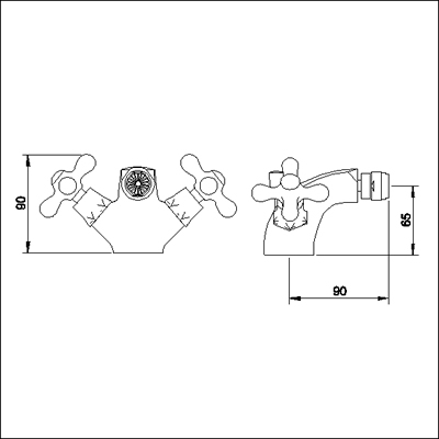 Technical image of Ultra Nostalgic Mono Bidet Mixer + Pop Up Waste (Gold)