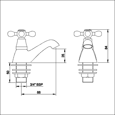 Technical image of Viscount Bath taps (Pair, Antique Gold)