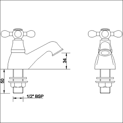 Technical image of Viscount Luxury Basin Taps (Pair, Gold)