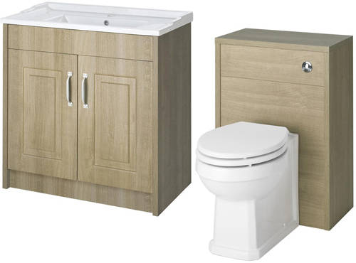 Larger image of Old London York 800mm Vanity Unit & 500mm WC Unit Pack (Oak).