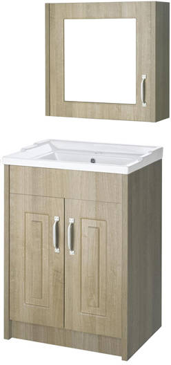 Larger image of Old London York 600mm Vanity Unit & Mirror Cabinet Pack (Oak).