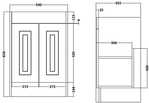 Technical image of Old London York 600mm Vanity Unit & Mirror Cabinet Pack (White).