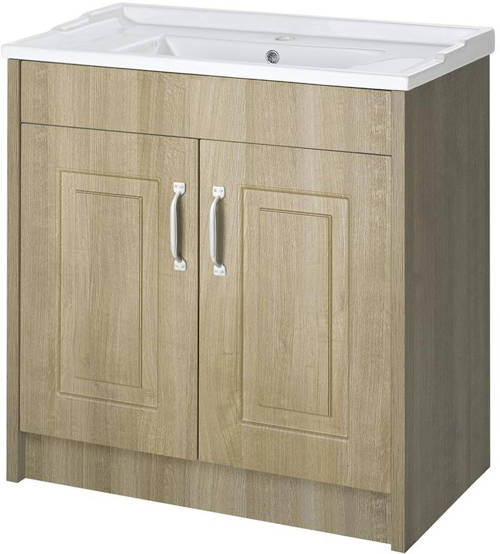 Example image of Old London York 800mm Vanity, 500mm WC Unit & Mirror Cabinet Pack (Oak).