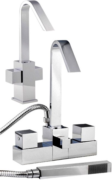 Larger image of Hudson Reed Zaro Basin Mixer & Bath Shower Mixer Tap Set (Free Shower Kit).