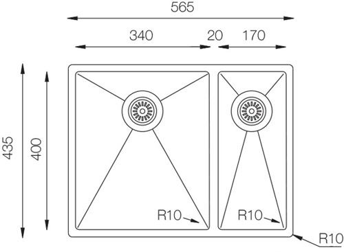 Technical image of UKINOX ColorX Inset Slim Top Kitchen Sink (565/435mm, Black).