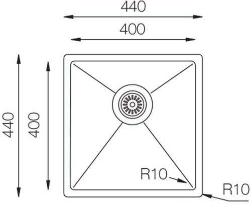 Technical image of UKINOX ColorX Inset Slim Top Kitchen Sink (440/440mm, Black).