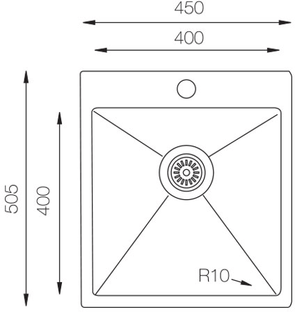 Technical image of UKINOX ColorX Flush Mount Kitchen Sink (450/505mm, Rose Gold).