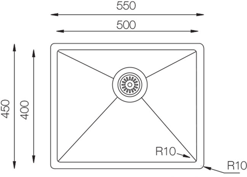 Technical image of UKINOX ColorX Inset Slim Top Kitchen Sink (550/450mm, Black).
