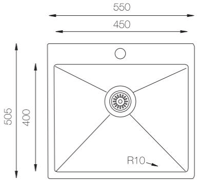 Technical image of UKINOX ColorX Inset Kitchen Sink (550/505mm, Black).