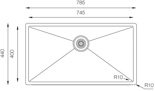 Technical image of UKINOX ColorX Inset Slim Top Kitchen Sink (785/440mm, Black).