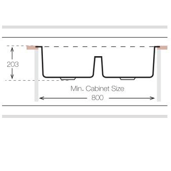 Technical image of UKINOX ColorX Flush Mount Kitchen Sink (740/440mm, Black).