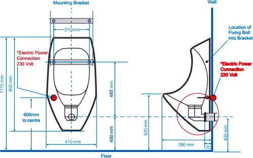 Technical image of Waterless Urinal 3 x Eco Urinal With Trap & ActiveCube (Polycarbonate).