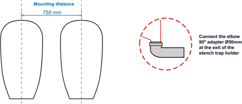 Technical image of Waterless Urinal 7 x Ceramic Compact Urinal With Trap & ActiveCube.