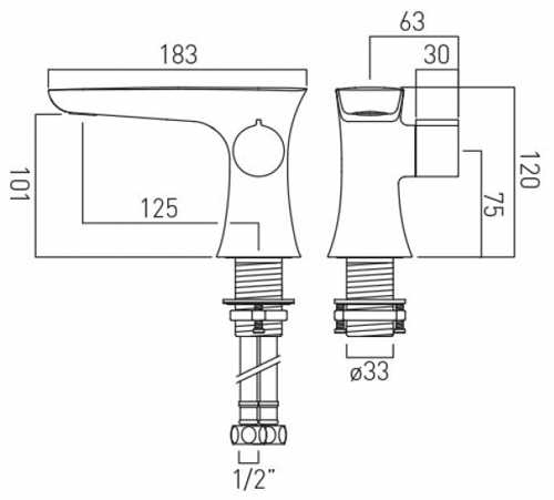 Technical image of Vado Altitude Progressive Basin Tap With Clic-Clac Waste (Brushed Gold).