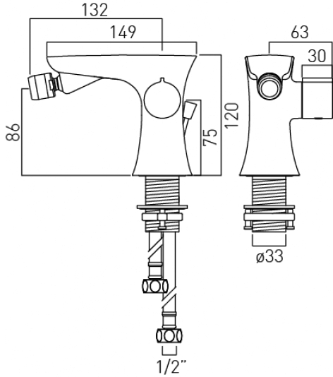 Technical image of Vado Altitude Bidet Mixer Tap With Pop Up Waste (Chrome).