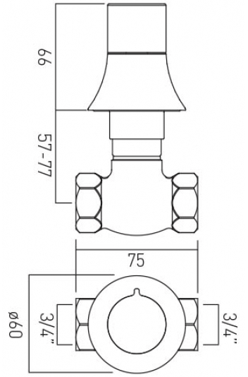 Technical image of Vado Altitude 3/4" Concealed Stop Shower Valve (Bright Nickel).