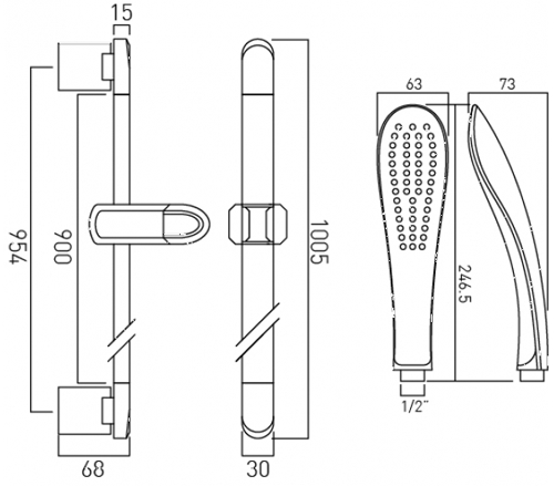 Technical image of Vado Altitude Slide Rail Shower Kit (Chrome).