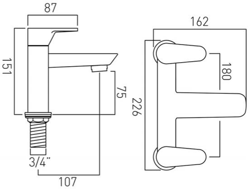 Technical image of Vado Ascent Bath Filler Tap (Chrome).