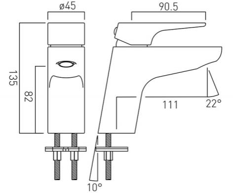 Technical image of Vado Ascent Basin & Bath Filler Tap Pack (Chrome).