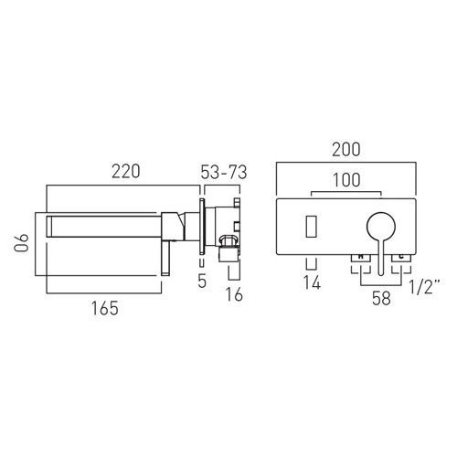Technical image of Vado Edit Wall Mounted Basin Mixer Tap (Brushed Bronze).