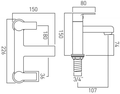 Technical image of Vado Ion Basin & Bath Filler Tap Pack (Chrome).