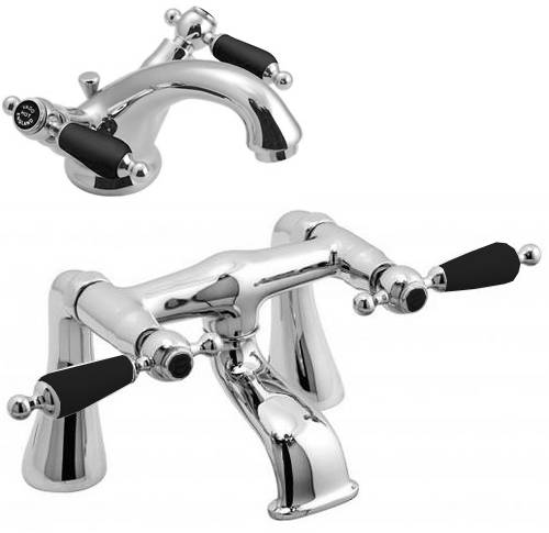 Larger image of Vado Kensington Basin Mixer & Bath Filler Tap Pack (Chrome & Black).