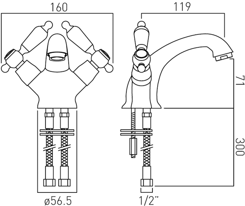 Technical image of Vado Kensington Basin & Bidet Mixer Tap Pack (Chrome & Black).