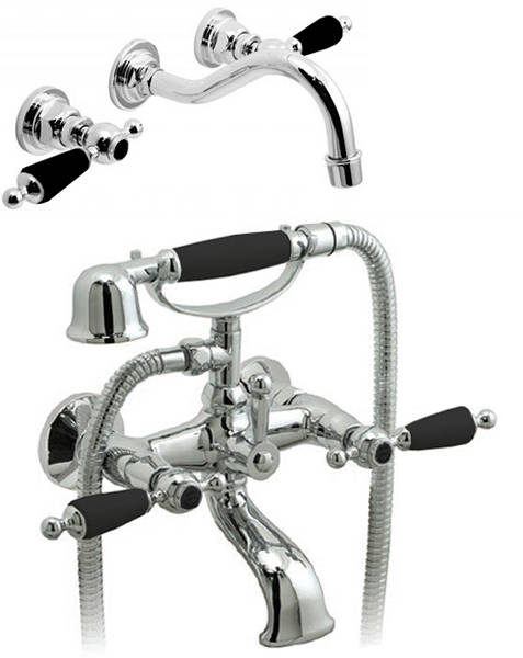 Larger image of Vado Kensington Wall Mounted Basin & BSM Tap Pack (Chrome & Black).