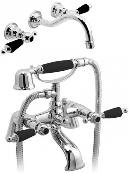 Larger image of Vado Kensington Wall Mounted Basin & BSM Tap Pack (Chrome & Black).