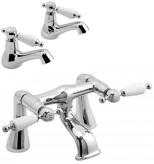 Larger image of Vado Kensington Basin & Bath Filler Tap Pack (Chrome & White).