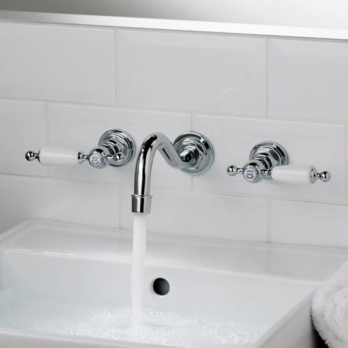 Example image of Vado Kensington Wall Mounted Basin & Bath Filler Tap Pack (Chrome & White).