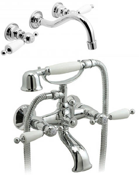 Larger image of Vado Kensington Wall Mounted Basin & BSM Tap Pack (Chrome & White).