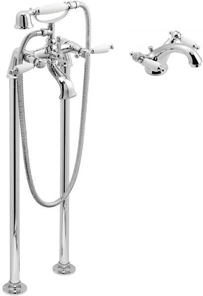 Larger image of Vado Kensington Basin Mixer & Floorstanding BSM Tap Pack (Chrome & White).