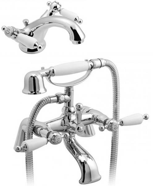 Larger image of Vado Kensington Basin & Bath Shower Mixer Tap Pack (Chrome & White).