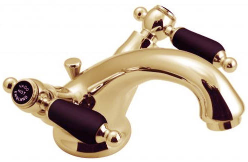 Example image of Vado Kensington Basin Mixer & Floorstanding BSM Tap Pack (Gold & Black).