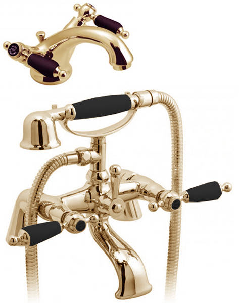 Larger image of Vado Kensington Basin & Bath Shower Mixer Tap Pack (Gold & Black).