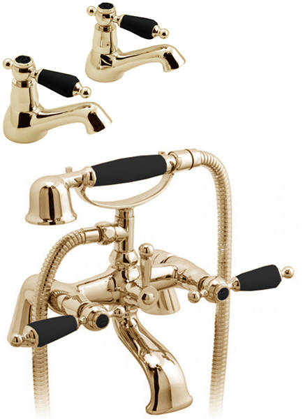 Larger image of Vado Kensington Pillar Basin & Bath Shower Mixer Tap Pack (Gold & Black).