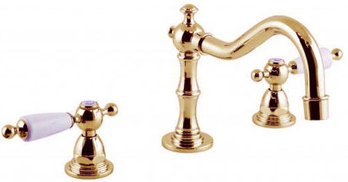 Example image of Vado Kensington 3 Hole Basin Mixer & Bath Filler Tap Pack (Gold & White).