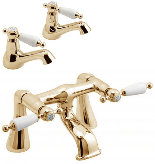 Larger image of Vado Kensington Basin & Bath Filler Tap Pack (Gold & White).