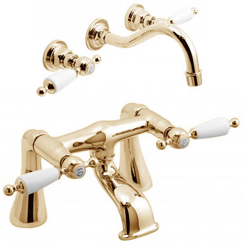 Larger image of Vado Kensington Wall Mounted Basin & Bath Filler Tap Pack (Gold & White).