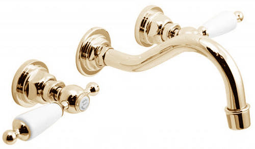 Example image of Vado Kensington Wall Mounted Basin & Bath Filler Tap Pack (Gold & White).