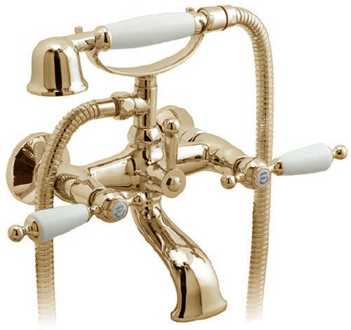 Example image of Vado Kensington Basin Taps & Wall Mounted BSM Tap (Gold & White).